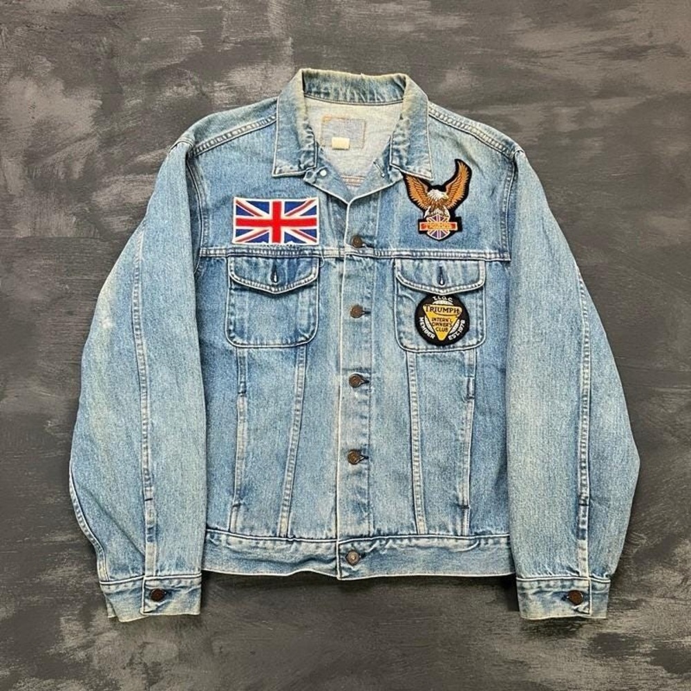 Vintage‎ Gap Denim Jacket Mens XL Blue 1990s Motorcycle Harley Davidson